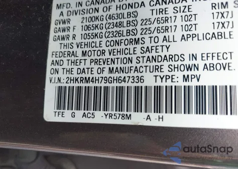 2016 Honda Cr-V Ex-L из США, поврежденный, VIN 2HKRM4H79GH647336